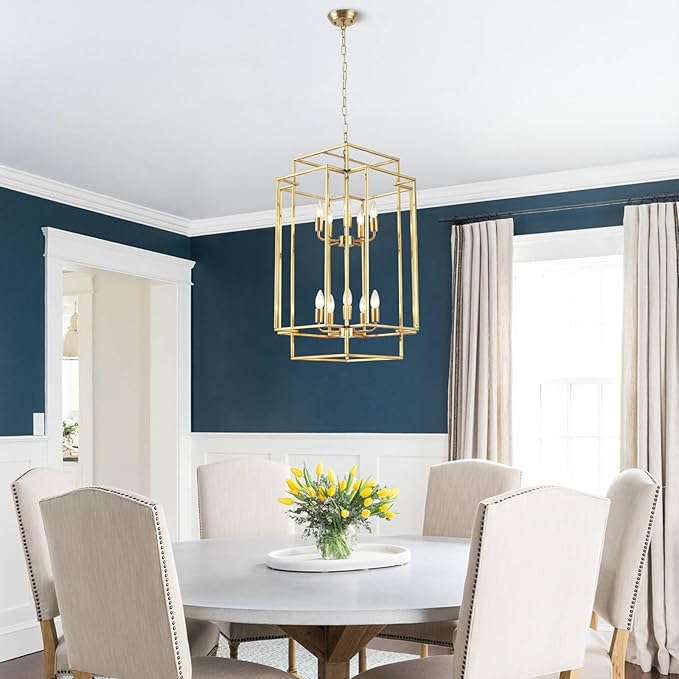 30" Farmhouse Gold Chandelier, 10-Light Foyer Lighting Fixtures, Lantern Tiered Pendant Light Fixtures, Metal Rustic High Ceiling Chandelier for Dining Room Entryway Staircase-Ruum Studio Home