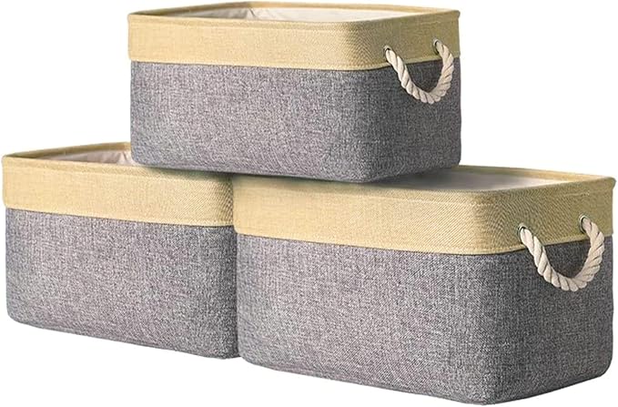 TheWarmHome Fabric Storage Bins Baskets for Organizing, Large Sturdy Storage Basket W/Handles, Decorative Foldable Storage Baskets for Shelves Closet Nursery Toy (Large - 3 Pack 15.7L×11.8W×8.3H)-Ruum Studio Home