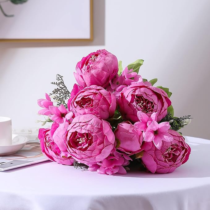 Duovlo Springs Flowers Artificial Silk Peony Bouquets Wedding Home Decoration,Pack of 1 (Spring Peach Pink)-Ruum Studio Home