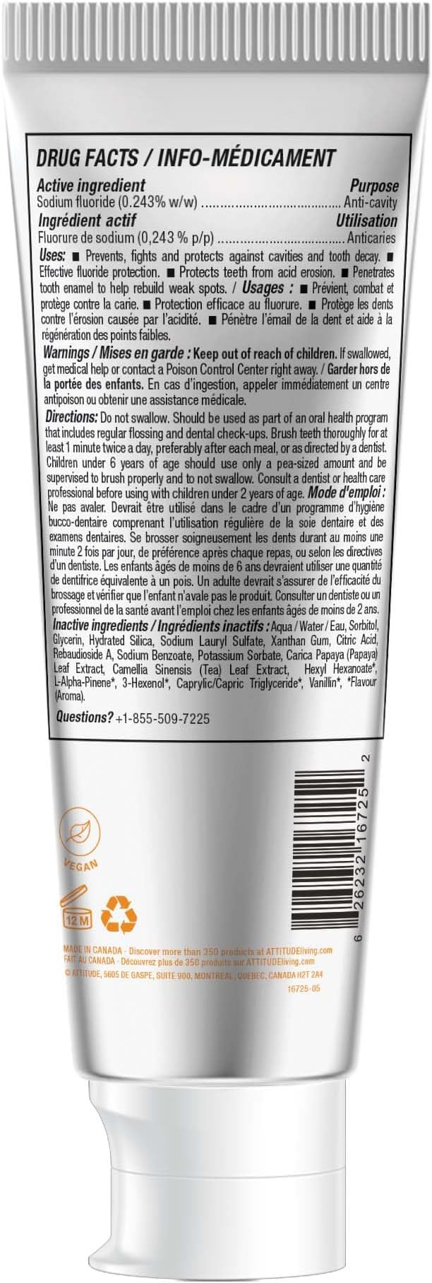 ATTITUDE Toothpaste with Fluoride, Prevents Tooth Decay and Cavities, Vegan, Cruelty-Free and Sugar-Free, Mango, 4.2 Oz-Ruum Studio Home