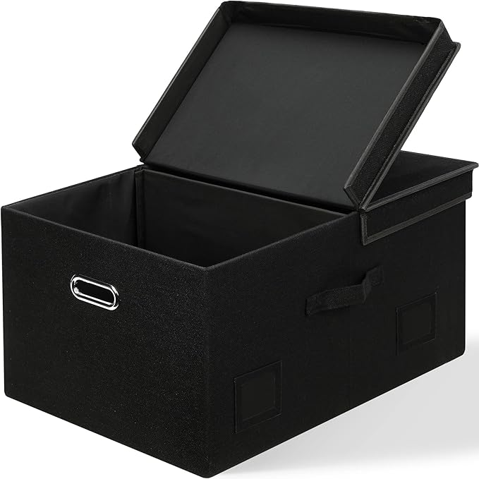 75 Quarts Extra Large Decorative Storage Bins with Lids, 1 Pack Black Collapsible Storage Bins with Lids, Stackable Storage Bins Decorative Box Storage With Lid Extra Large-Ruum Studio Home