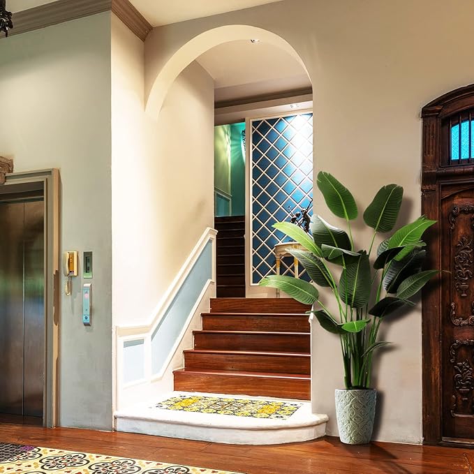 6.5ft Artificial Silk Bird of Paradise Palm Tree (78in) with 17 Trunks Faux Tree and Plastic Nursery Pot, Fake Plant for Office House Farmhouse Living Room Home Decor (Indoor/Outdoor)-Ruum Studio Home