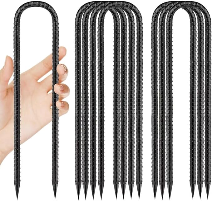 Rebar-Stakes-12-Inch, Ground Stakes Heavy Duty U-Hook Black Coated Anti-Rust Heavy Duty Ground Anchors for Garden Dog Fence Chicken Coop Christmas Decorations Deer Fence 8pcs-Ruum Studio Home