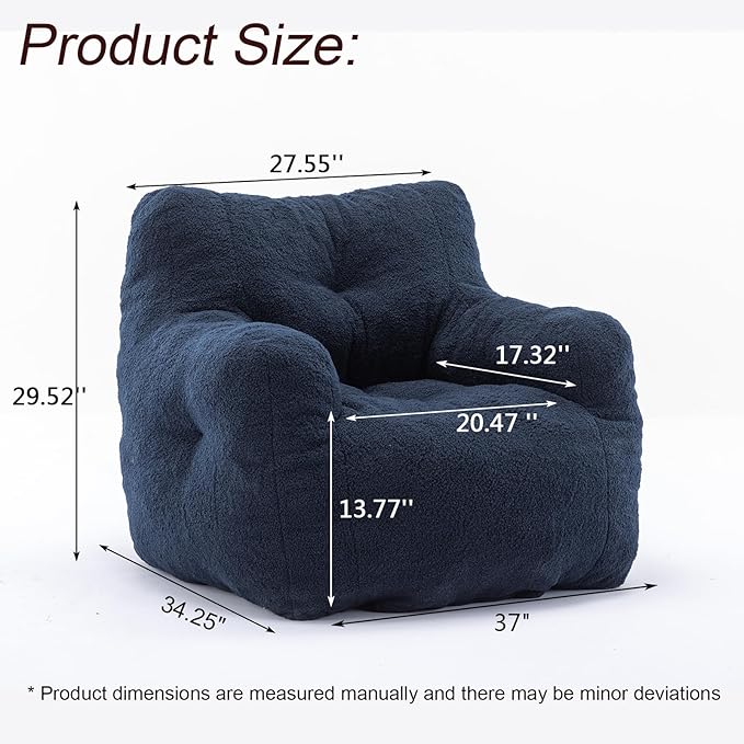 Recaceik Bean Bag Chairs, Tufted Soft Stuffed Bean Bag Chair with Filler, Fluffy Lazy Sofa, Imperial Lounger Giant Bean Bag Chair for Bedroom, Living Room, Blue, Large-Ruum Studio Home