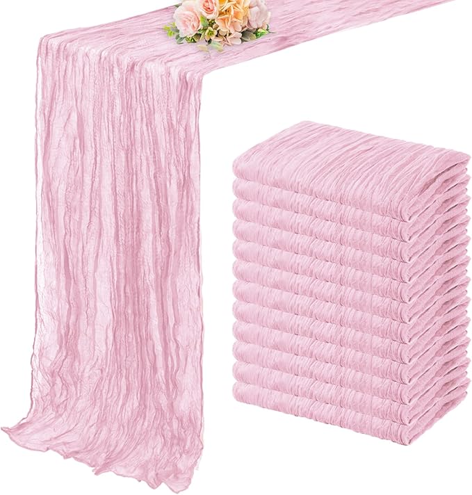 Light Pink Cheesecloth Table Runner 12 Pack 10FT Rustic Gauze Fabric Cheese Cloth Table Runner for Wedding 20 x 120 Inch Long Bridal Baby Shower Table Decorations Boho Sheer Birthday Party Table Decor-Ruum Studio Home