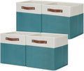 HNZIGE Storage Cubes Bins for Organization Set of 4, Fabric Storage Cube 12 x12, Collapsible Storage Bins Basket Cube with Handles, Canvas for Organizing Shelf Home Nursery(Teal White)-Ruum Studio Home
