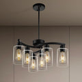 6 Light Modern Farmhouse Chandelier，Black Dining Room Light Fixture，Kitchen Pendant Lights Over Island with Glass Shade-Ruum Studio Home