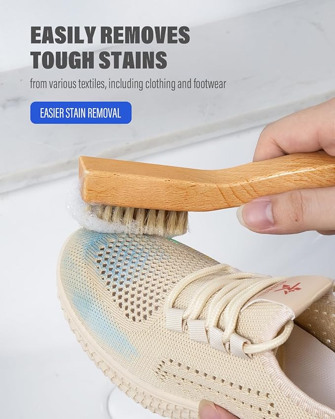 VASSON Natural Soft Boar Bristle Laundry Stain Brush, Laundry Scrub Brush,Laundry Brush for Stains on Clothes, Gentle Stain Remover for Knits, Cotton, and Linens-Ruum Studio Home