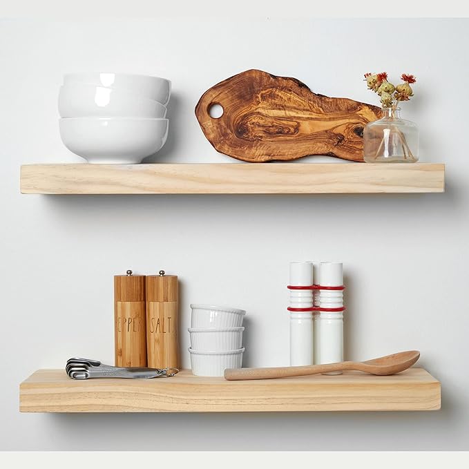 Homeforia 24 inch Wood Floating Shelves, High End Solid Natural Wood 24inch Floating Shelf for Wall, Unfinished Wooden 24 inches Floating Shelves, Heavy Duty Bracket, 24 X 6.5 X 1.75 in, Set of 4-Ruum Studio Home