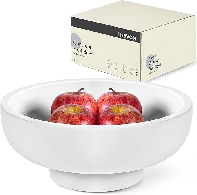 Large Decorative Bowl for Home Decor – Concrete Fruit Bowl for Kitchen Counter | Key Bowl for Entryway Table | Pedestal Bowl for Modern Decor | Coffee Table Centerpiece-Ruum Studio Home