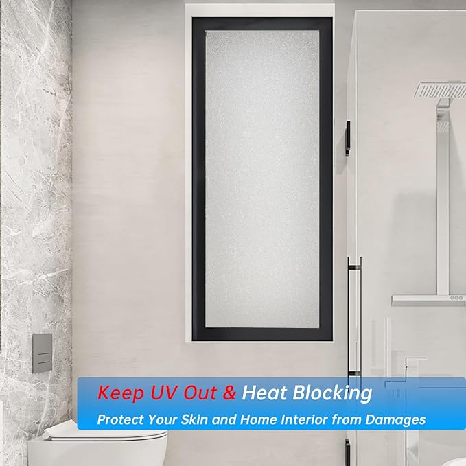 Frosted Glass Window Privacy Film Decorative, Bathroom Privacy Film for Glass Windows Cover, Static Cling, Removable, Reusable, Anti-UV, Anti-Glare, Heat Blocking, （Flash Point Pure,35.4X157.4Inch）-Ruum Studio Home