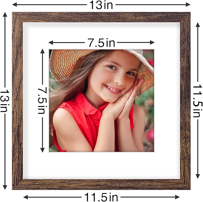 Vittanly 12x12 Picture Frames Set of 9, Shatter Resistant Plexiglass, Display 8x8 Pictures with Mat or 12x12 without Mat, Photo Frames for Wall Mount, Engineered Wood, Brown-Ruum Studio Home