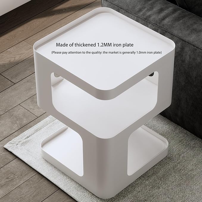 Modern Side Table,White end Table,Unique nightstand,Bedside Table,Metal 3-Tier Night Stand with Storage,Accent Side Table for Couch,Bedroom,Living Room.No Assembly Required.-Ruum Studio Home