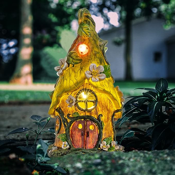 Garden Decor Outdoor Solar Statues, 9.4Inch Resin Fairy Garden Solar Lights Birthday Gifts for Women Yard Decorations, Gardening Gifts for Patio, Balcony, Porch Decor-Ruum Studio Home