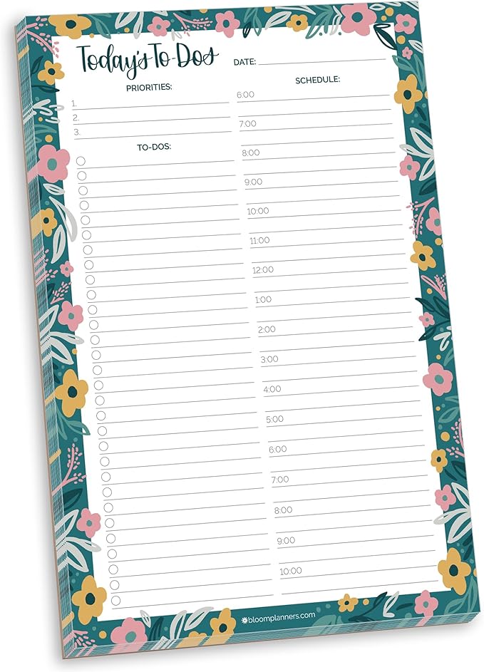 bloom daily planners Undated Daily Planner Notepad with Hourly Schedule for Appointments - Time Block To Do List Planning Pad - 80 Sheets - 6" x 9" - Garden Blooms-Ruum Studio Home