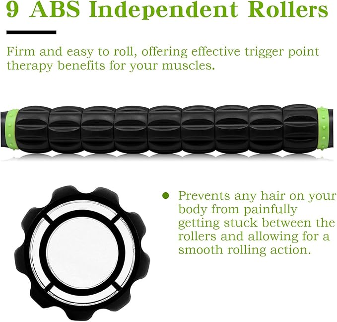 Muscle Roller Massage Roller Stick for Athletes, Help Reducing Muscle Soreness Cramping Tightness Leg Arms Back Calves Muscle Massager（Green - Black- 18 inch）-Ruum Studio Home