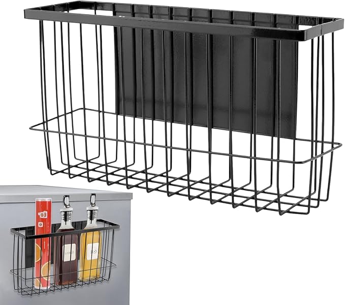 Magnetic Storage Basket Organizer for Fridge & Kitchen, 11lb Capacity Essentials Holder, No Tools Needed, Adjustable & Removable Spice Rack for Plastic Wrap, Foil, & More-Ruum Studio Home