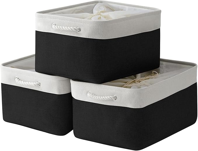 TheWarmHome Organization and Storage Basket for Organizing - Jumbo 3 Pack 17.7x13.8x9.7 inch Fabric Storage Cubes for Closet Gifts Organizer Empty Book (White & Black)-Ruum Studio Home