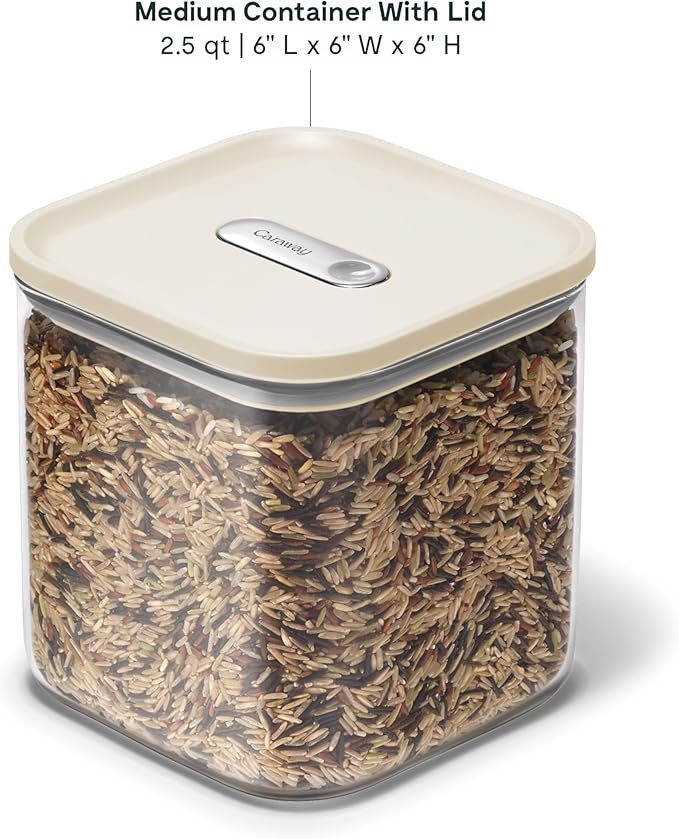 Caraway 2.5qt Glass Airtight Food Storage Container with Lid – Non-Toxic, BPA-Free Kitchen Storage Container – Stackable, Space-Saving Airtight Container for Dry Goods and More - Cream-Ruum Studio Home