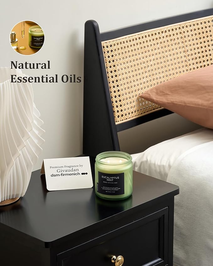 M&SENSE Eucalyptus & Mint Soy Candles for Home Scented, 11.6oz 70 Hour Burn Aromatherapy Candle Gift for Stress Relief, Meditation, Yoga, Relaxing SPA, Reusable Jar for Men and Women-Ruum Studio Home