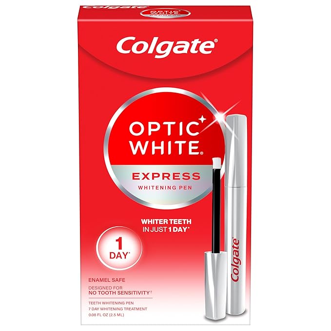 Colgate Optic White Express Teeth Whitening Pen, Enamel-Safe Tooth Whitening Applicator, Helps Whiten Teeth in As Little As 1 Day of Use, 7 Day Whitening Treatment, 0.08 fl oz-Ruum Studio Home