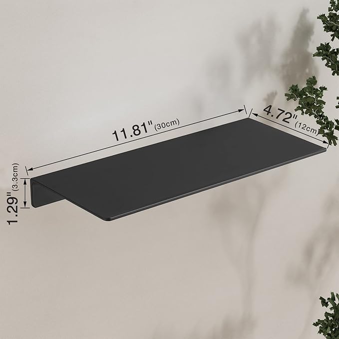 JOOM Metal Floating Shelf, 12" Black Shelf, Small Display Shelf for Wall Storage-Ruum Studio Home
