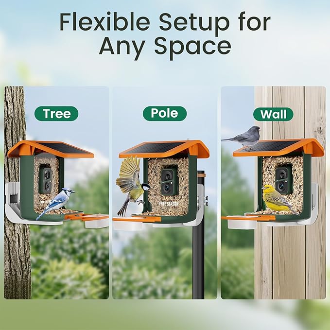 Smart Bird Feeder with Camera, Seamlessly Integrated Solar Panel Birdwatching Camera with SD Card, Lifetime Free AI Identify Bird Species&Auto Video Capture, House Warming Gifts with Greeting Card-Ruum Studio Home