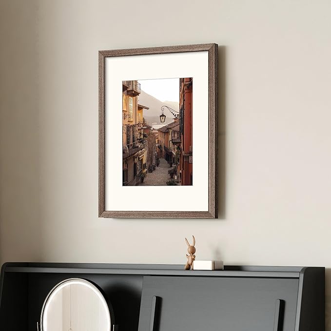 upsimples 12x16 Picture Frame, Natural Solid Wood Picture Frames, Display 8.5x11 with Mat or 12 x 16 Without, Vertical & Horizontal Wall Hanging, 1 Pack, Brown-Ruum Studio Home