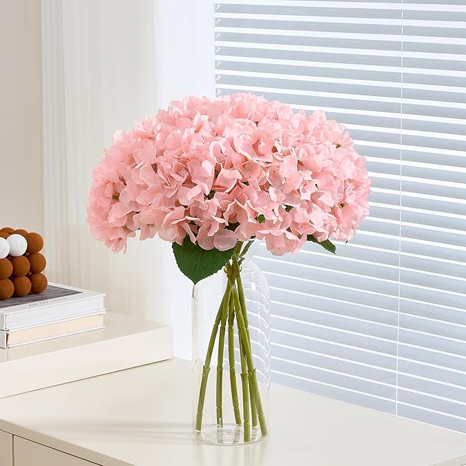 8Pcs Blush Fake Flowers Silk Hydrangea Artificial Flowers Bouquets Faux Hydrangea Stems for Home Table Centerpieces Wedding Party Decoration-Ruum Studio Home