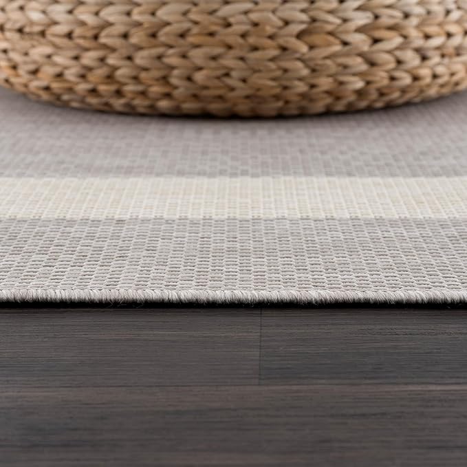 CAMILSON Outdoor Rug 8x10,Modern Outside Rugs for Patios Porches Waterproof Durable Washable Non-Shedding, Easy-to-Clean Indoor Outdoor Area Carpet (8 x 10, Bordered - Gray/White)-Ruum Studio Home