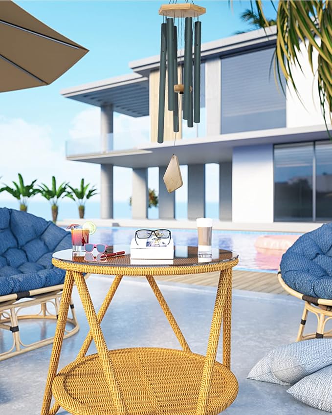 Wind Chimes Outdoor Deep Tone, Wind Chimes for Outside, Memorial Wind Chimes with Hook as Gifts for Mother's Day/Housewarming/Christmas, Patio, Garden, Yard, Home Décor. Green-Ruum Studio Home