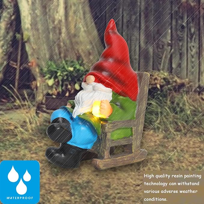 Garden Gnome Statue Solar Light Miniature Outdoor Decor Gnome Figurine for Outdoor Indoor Home Lawn Yard Balcony Porch Patio for Women Mom Grandma 3.54"x2.36"x4.72"-Ruum Studio Home