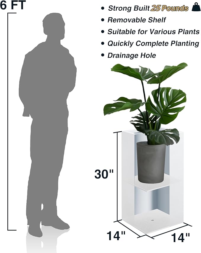 Metallic Heavy Large Planter Box for Outdoor or Indoor, Tall Metal Planters, Rectangular Flowerpot for Front Porch, Garden, Patio ‎25Pounds Pure White, No Assembly 1 Pack-Ruum Studio Home