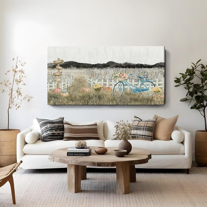 Oversized Wall Art for Living Room, Extra Large Wall Decor, Modern Vintage Farmhouse Boho Landscape Artwork Neutral Rustic Countryside Nature Floral Canvas Wall Picture for Office Bedroom Dining room-Ruum Studio Home