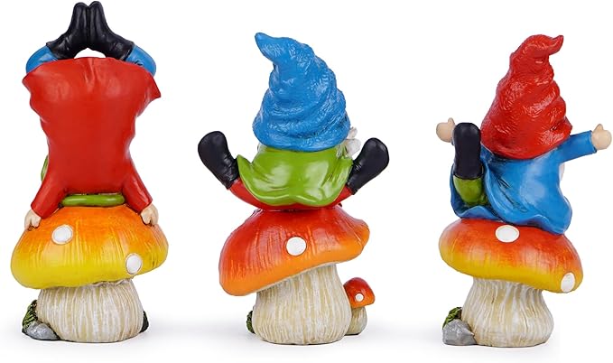 Hodao 3 PCS Spring Yoga Mushroom Gnomes Decoration Summer Elf Figurines Gifts for Home Spring Lively Garden Statues Decor for Outdoor, Mom, Mother (Multicolor)-Ruum Studio Home