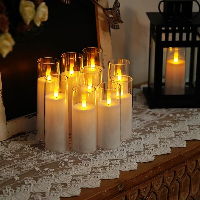 Homemory Pure White Acrylic Flameless LED Candles, Battery Operated With Remote Control and Timer, Electric Fake Candles for Wedding, Home Decor, Set of 9-Ruum Studio Home