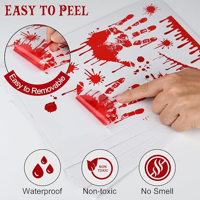 NEBURORA 6 Sheets Terror Bloody Handprint Footprint PVC Window Stickers Spooky Wall Decal and Floor Stickers for Halloween Decorations Party Decorations-Ruum Studio Home