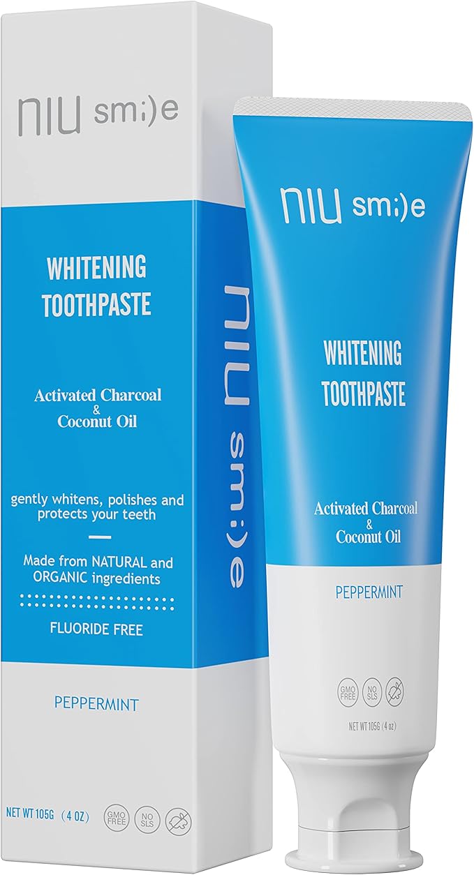 Niusmile Teeth Whitening Toothpaste | Activated Charcoal & Coconut Oil | SLS & Fluoride Free | Peppermint Taste-Ruum Studio Home