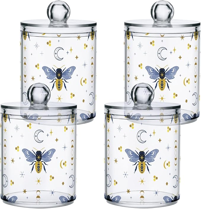 2 Pack Qtip Holder Organizer Dispenser Bee Boho Honeybee Insect Bathroom Storage Canister Cotton Ball Holder Container for Cotton Pads/Swabs/Floss-Ruum Studio Home