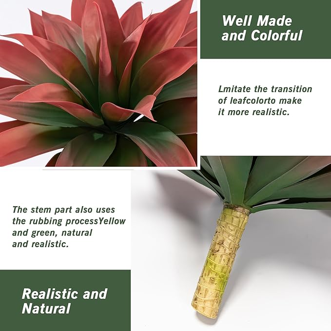 Artificial Agave Plants,Large UV Resistant Fake Agave Planters for Indoor and Outdoor Decorating Artificial Plants for Outdoors Fake Plants 2Pack, 28" Red-Ruum Studio Home