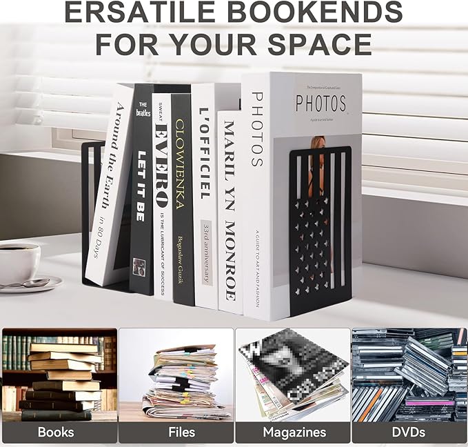 Metal Bookends for Bookshelves and Magazines - Strong Heavy Duty Book Dividers for Home, Office and School-Ruum Studio Home