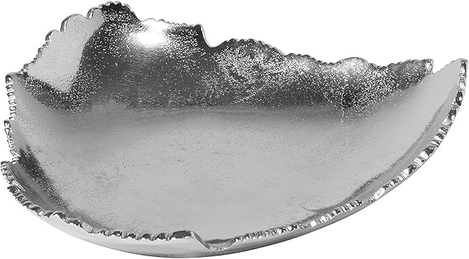 Red Co. 12” Decorative Antique Silver Allure Torn Hammered Metal Centerpiece Bowl with Sculpted Edges-Ruum Studio Home