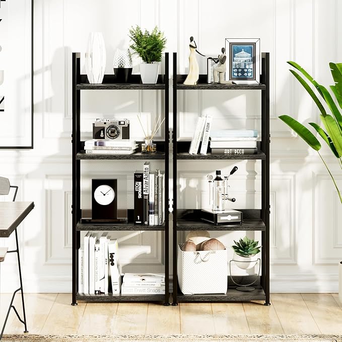 NUMENN Narrow Bookshelf, 4 Tier Bookshelves, Home Office Bookcase Shelf Storage Organizer, Free Standing Storage Shelving Unit for Bedroom, Living Room and Home Office, Black-Ruum Studio Home