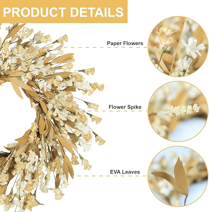 Artgar Fall Wreath, Fall Wreaths for Front Door, 24 in Fall Decor Floral Wreath, Door Wreaths for Front Door Outside All Season for Thanksgiving Home Indoor Outdoor Wall Decor (Wheat)-Ruum Studio Home