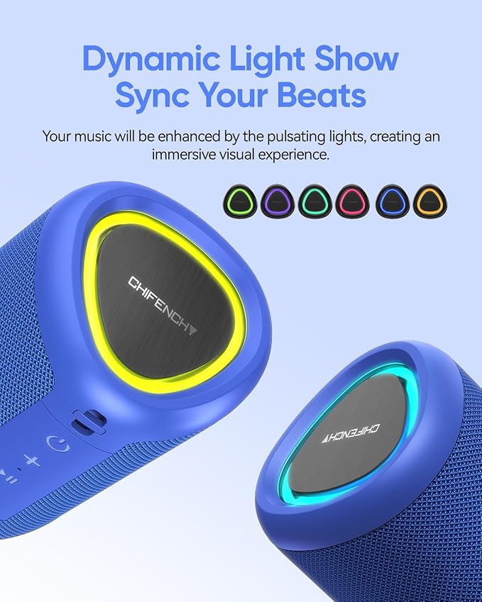 Portable Bluetooth Speaker with Lights, Stocking Stuffers, Powerful Crystal Clear Sound, IPX5 Waterproof, All Day Playtime, BT 5.3, TWS Paring, Small Wireless Speaker for Outdoor, White Elephant Gifts-Ruum Studio Home