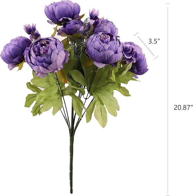 Duovlo Artificial Peony Silk Flowers Fake Flowers Vintage Wedding Home Decoration,Pack of 1 (Medium Purple)-Ruum Studio Home