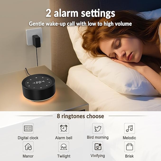 White Noise Sound Machine Alarm Clock 7 Colors Night Light Sound Machine for Adult/Baby 20 Soothing Sounds 31 Level Volume 6 Level Screen Brightness 5 Timer Set Memory Function Touch Control-Ruum Studio Home