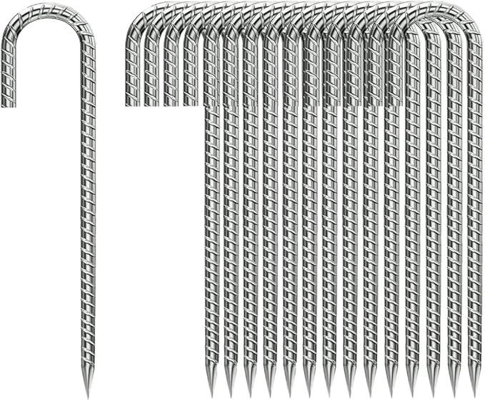J-Hook-Rebar-Stakes-12 Inch, Ground Stakes Heavy Duty Rebar Stakes for Camping 50pcs Rebar Stakes Rust Proof Coated Metal for Flower Gardens Dog Fence Camping Tents Chicken Coop-Ruum Studio Home