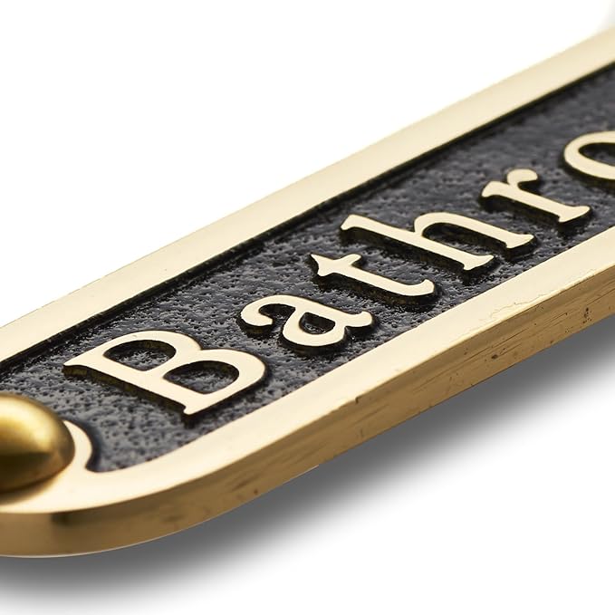 Bathroom Brass Door Sign. Traditional Style Home Décor Wall Plaque Handmade By The Metal Foundry UK.-Ruum Studio Home