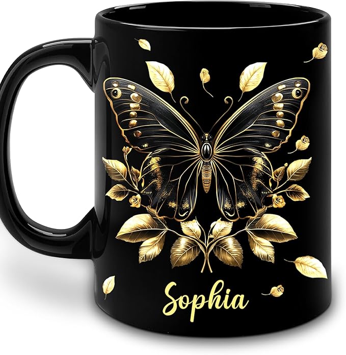 Hyturtle Personalized Yellow Butterfly Mug - Butterfly Gifts For Women Lovers - Animal Gift For Bird Lover Her - Bird Gifts For Mom on Mother Day - Custom Name Coffee Cup Ceramic Mug 11 Oz 15 Oz-Ruum Studio Home